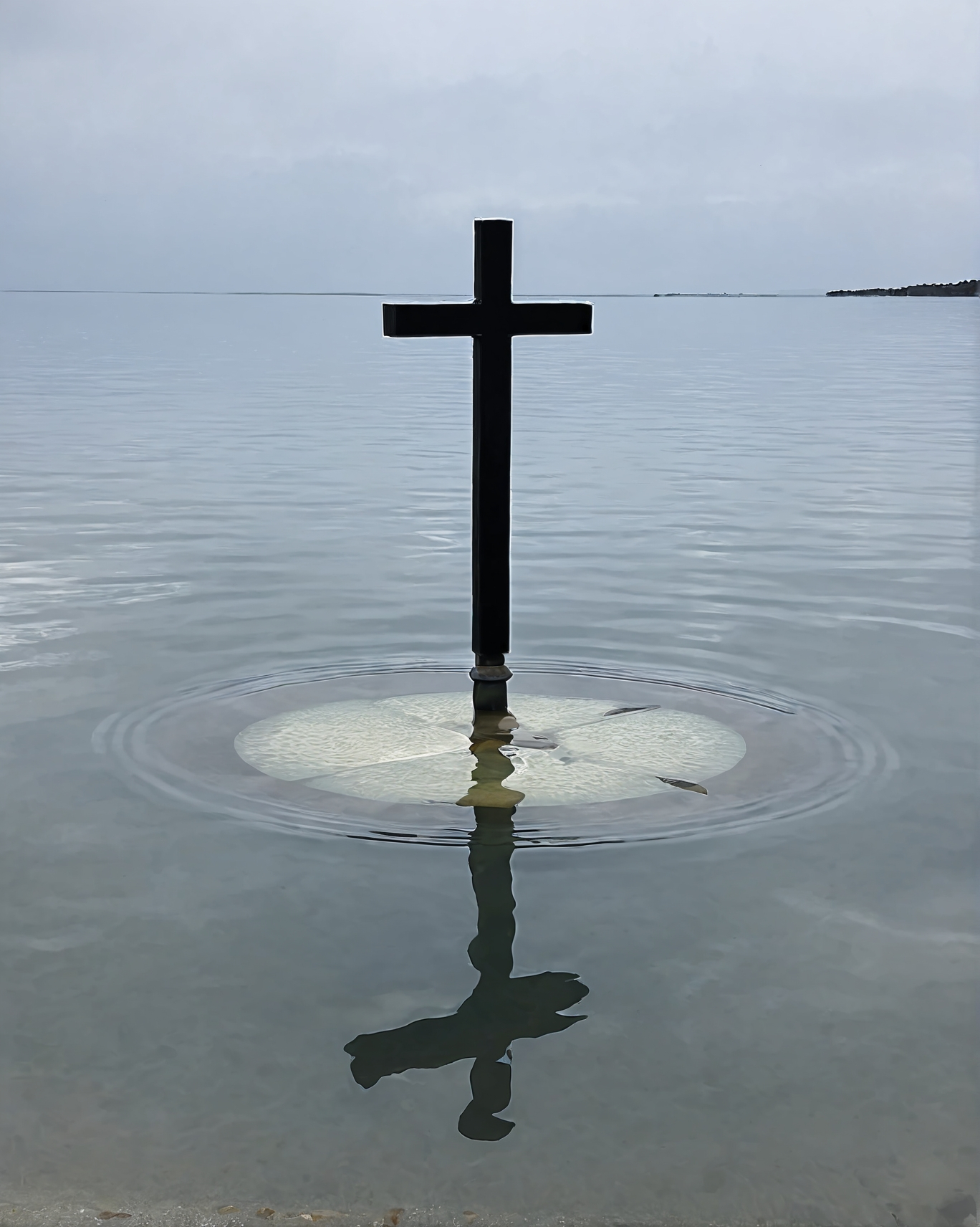 cross floating on water