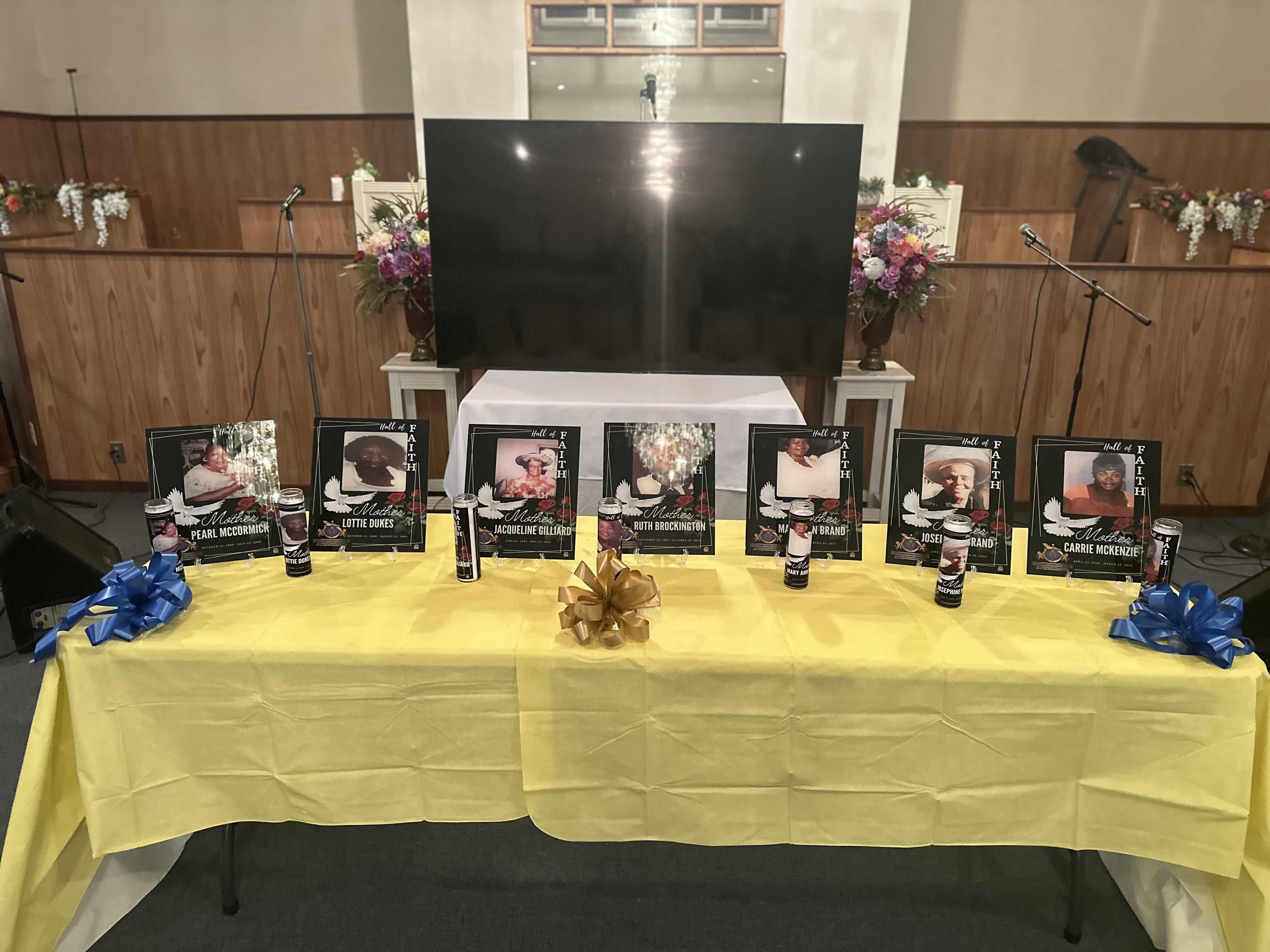 Hall of faith, mothers picture frames lined up
